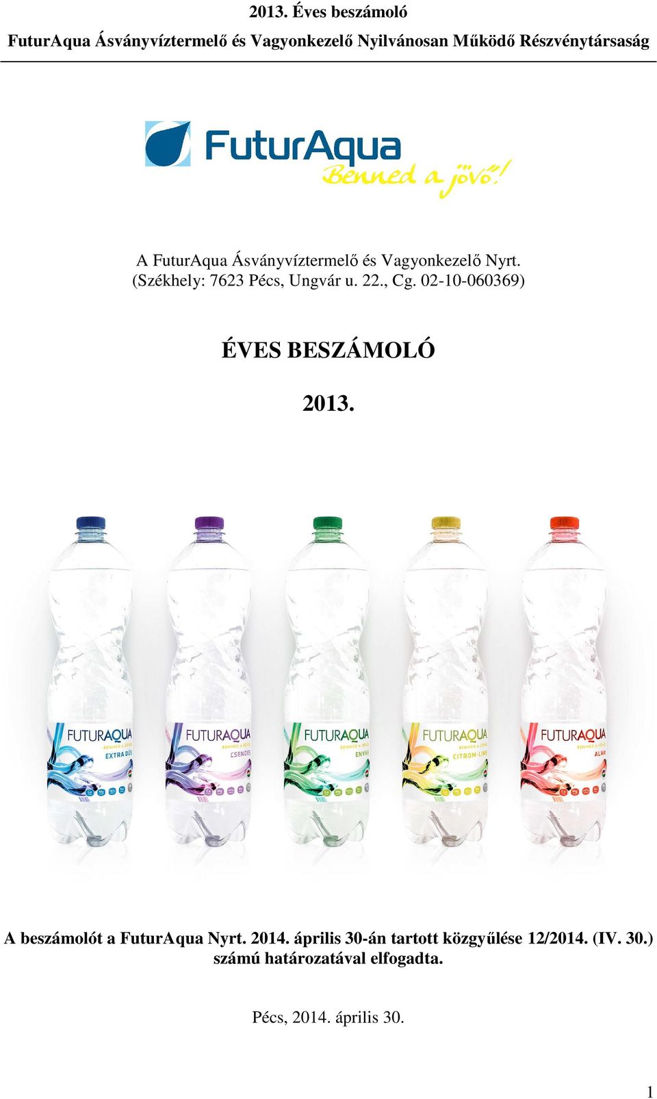02-10-060369) ÉVES BESZÁMOLÓ 2013. A beszámolót a FuturAqua Nyrt.