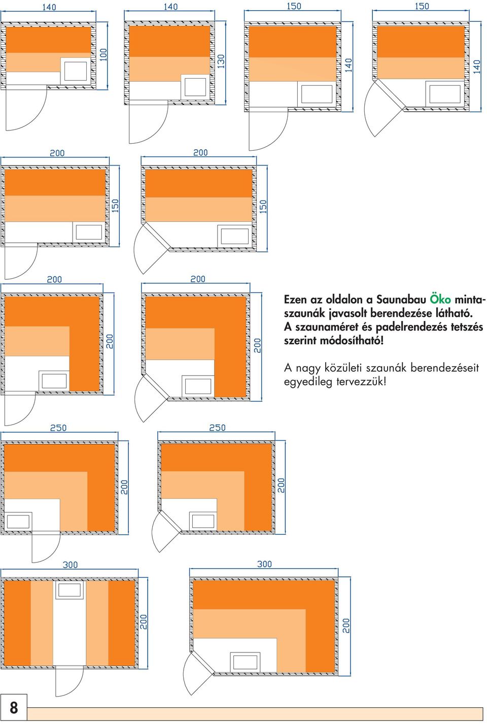 A szaunaméret és padelrendezés tetszés szerint