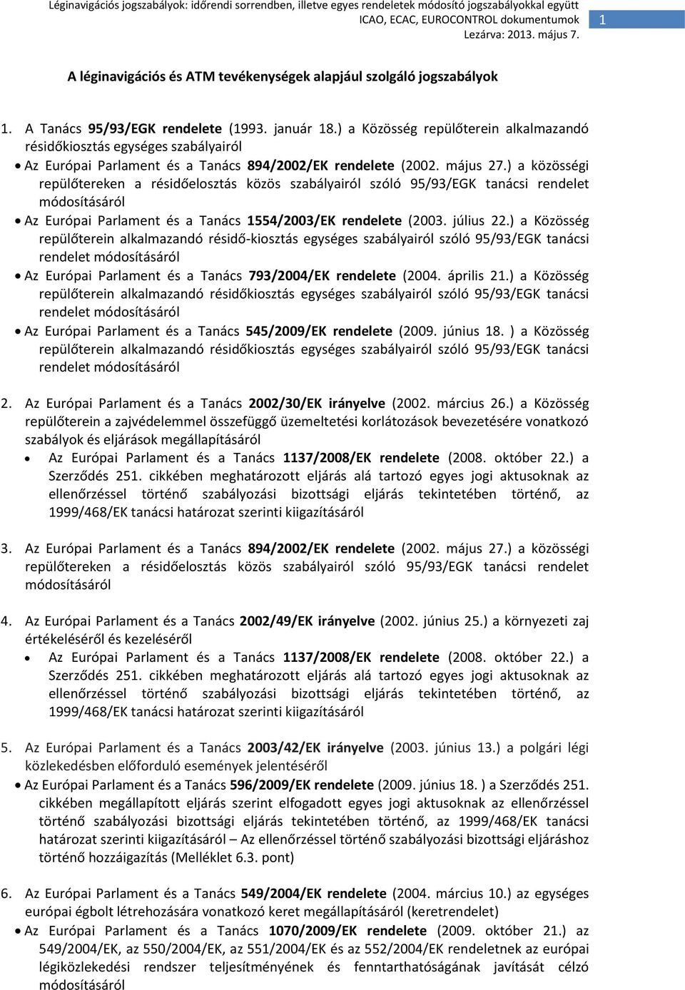) a közösségi repülőtereken a résidőelosztás közös szabályairól szóló 95/93/EGK tanácsi rendelet Az Európai Parlament és a Tanács 1554/2003/EK rendelete (2003. július 22.
