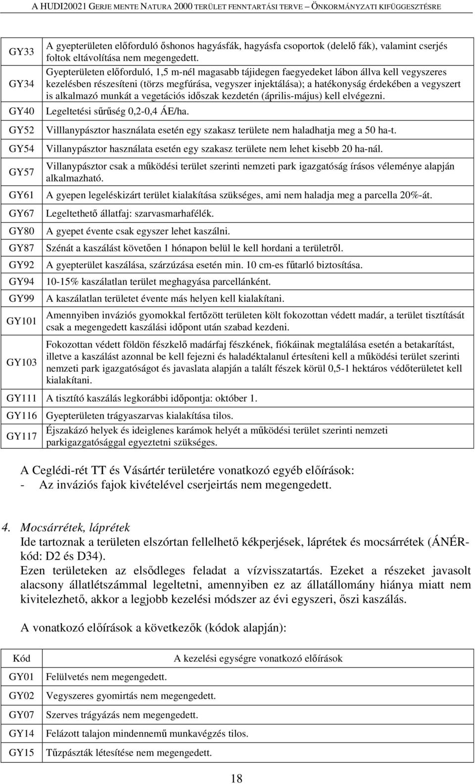 Gyepterületen előforduló, 1,5 m-nél magasabb tájidegen faegyedeket lábon állva kell vegyszeres kezelésben részesíteni (törzs megfúrása, vegyszer injektálása); a hatékonyság érdekében a vegyszert is