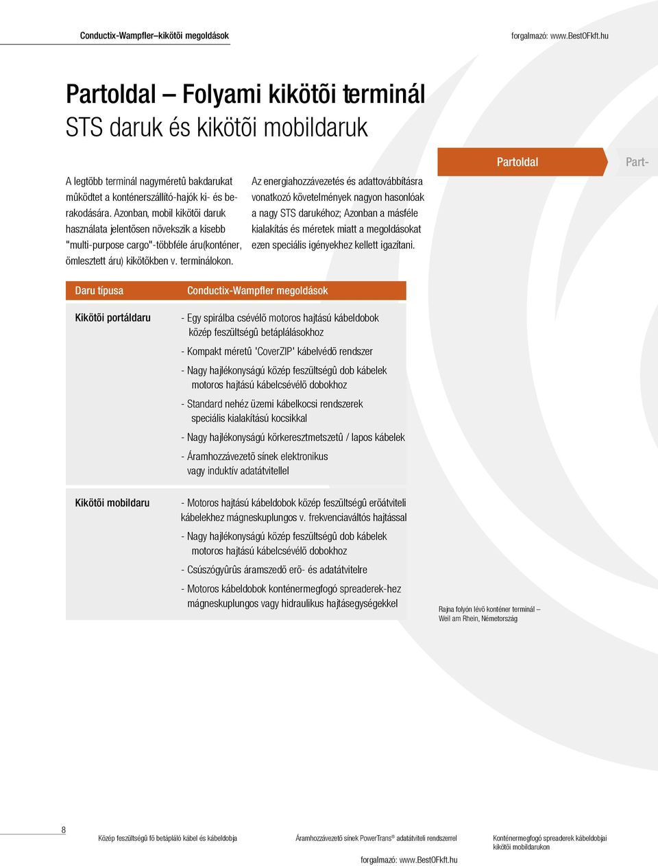 Az energiahozzávezetés és adattovábbításra vonatkozó követelmények nagyon hasonlóak a nagy STS darukéhoz; Azonban a másféle kialakítás és méretek miatt a megoldásokat ezen speciális igényekhez