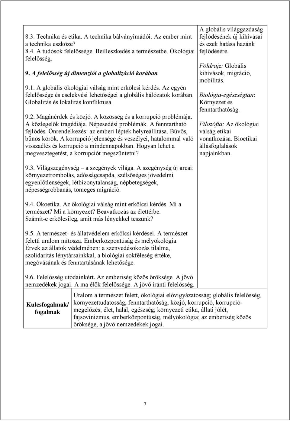 Globalitás és lokalitás konfliktusa. 9.2. Magánérdek és közjó. A közösség és a korrupció problémája. A közlegelők tragédiája. Népesedési problémák. A fenntartható fejlődés.