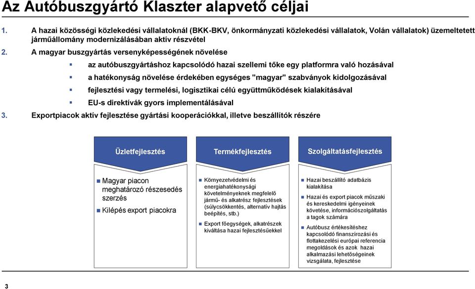 A magyar buszgyártás versenyképességének növelése az autóbuszgyártáshoz kapcsolódó hazai szellemi tőke egy platformra való hozásával a hatékonyság növelése érdekében egységes "magyar" szabványok