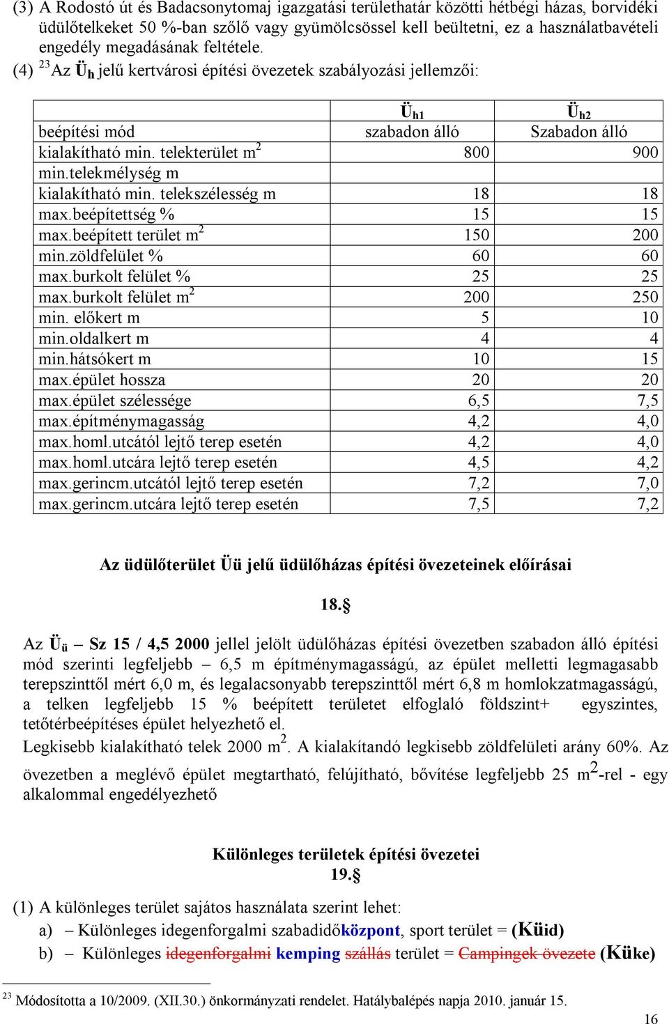 telekmélység m kialakítható min. telekszélesség m 18 18 max.beépítettség % 15 15 max.beépített terület m 2 150 200 min.zöldfelület % 60 60 max.burkolt felület % 25 25 max.