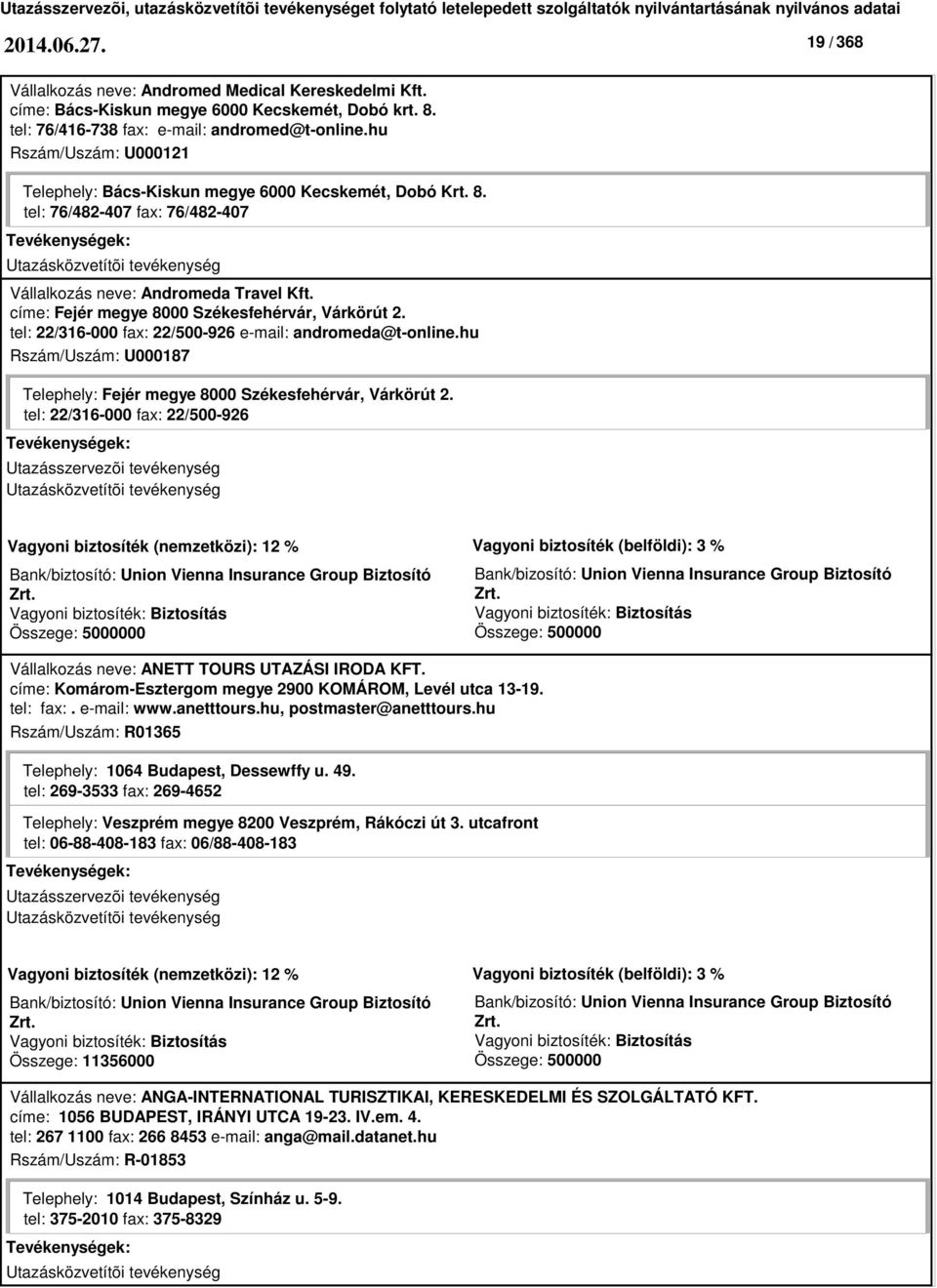 címe: Fejér megye 8000 Székesfehérvár, Várkörút 2. tel: 22/316-000 fax: 22/500-926 e-mail: andromeda@t-online.hu Rszám/Uszám: U000187 Telephely: Fejér megye 8000 Székesfehérvár, Várkörút 2.