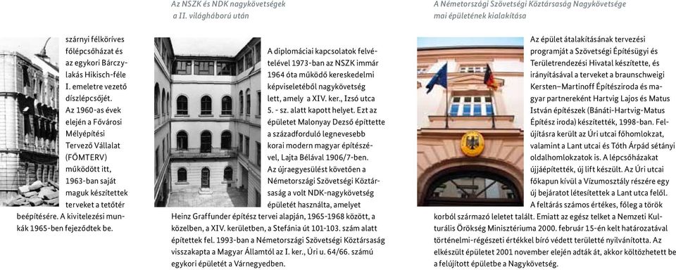 emeletre vezető díszlépcsőjét. Az 1960-as évek elején a Fővárosi Mélyépítési Tervező Vállalat (FŐMTERV) működött itt, 1963-ban saját maguk készítettek terveket a tetőtér beépítésére.