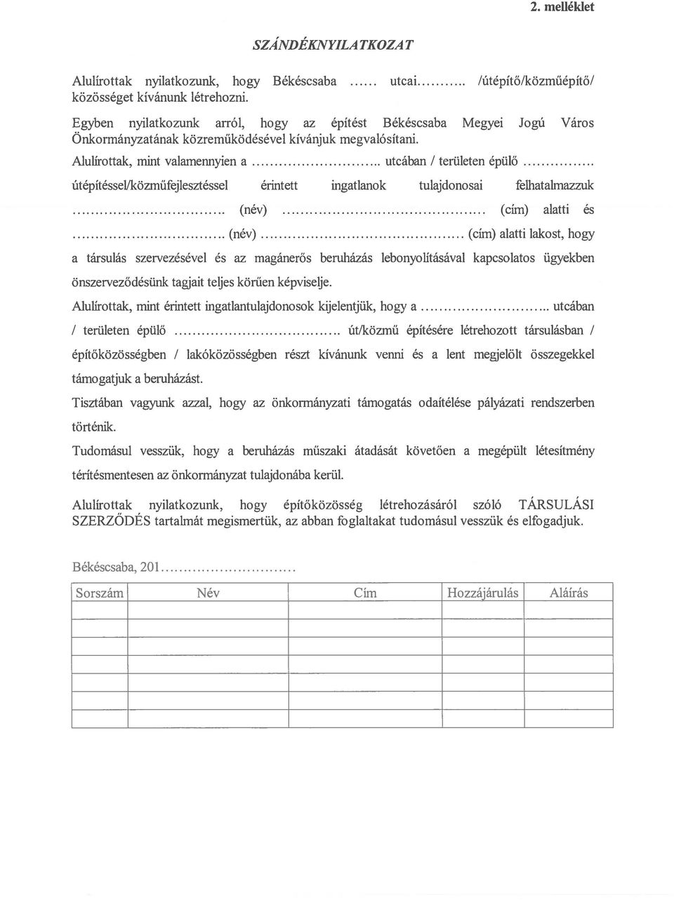 ... útépítéssellközműfejlesztéssel érintett ingatlanok tulajdono sai felhatalmazzuk (név) 