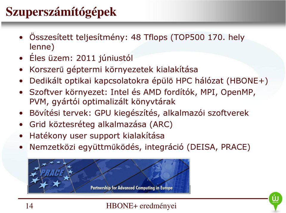 HPC hálózat (HBONE+) Szoftver környezet: Intel és AMD fordítók, MPI, OpenMP, PVM, gyártói optimalizált könyvtárak