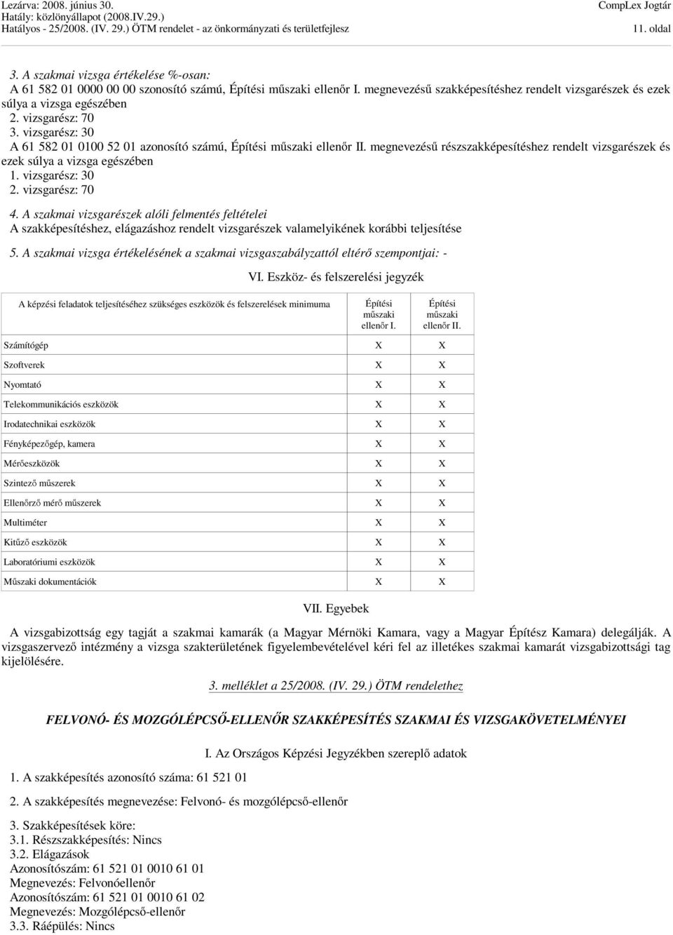 megnevezésű részszakképesítéshez rendelt vizsgarészek és ezek súlya a vizsga egészében 1. vizsgarész: 30 2. vizsgarész: 70 4.