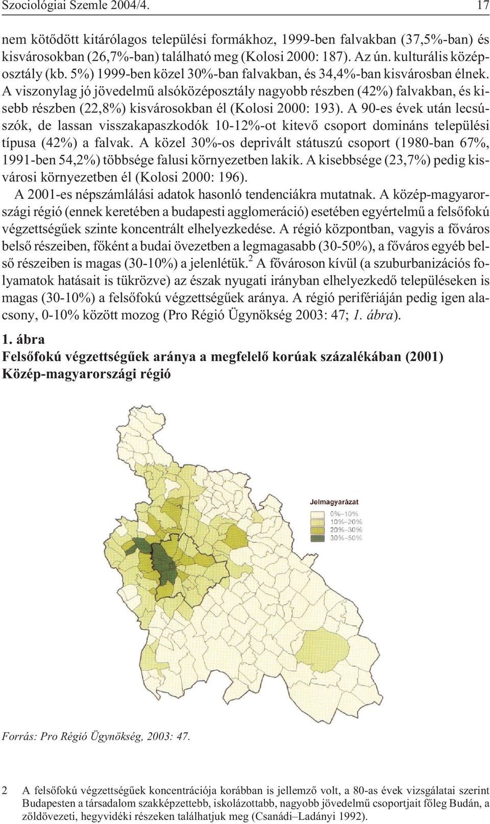 A viszonylag jó jövedelmû alsóközéposztály nagyobb részben (42%) falvakban, és kisebb részben (22,8%) kisvárosokban él (Kolosi 2000: 193).