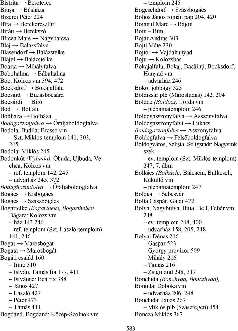 Miklós-templom 141, 203, 245 Bodolai Miklós 245 Bodonkút (Wybuda), Óbuda, Újbuda, Vechea; Kolozs ref.