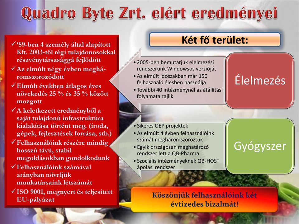 tulajdonú infrastruktúra kialakítása történt meg. (iroda, gépek, fejlesztések forrása, stb.