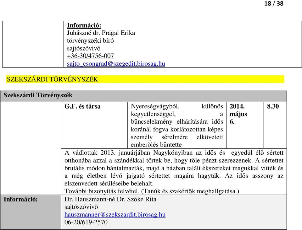 januárjában Nagykónyiban az idős és egyedül élő sértett otthonába azzal a szándékkal törtek be, hogy tőle pénzt szerezzenek.