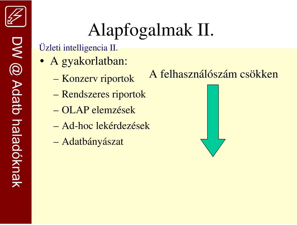 Konzerv riportok Rendszeres riportok OLAP