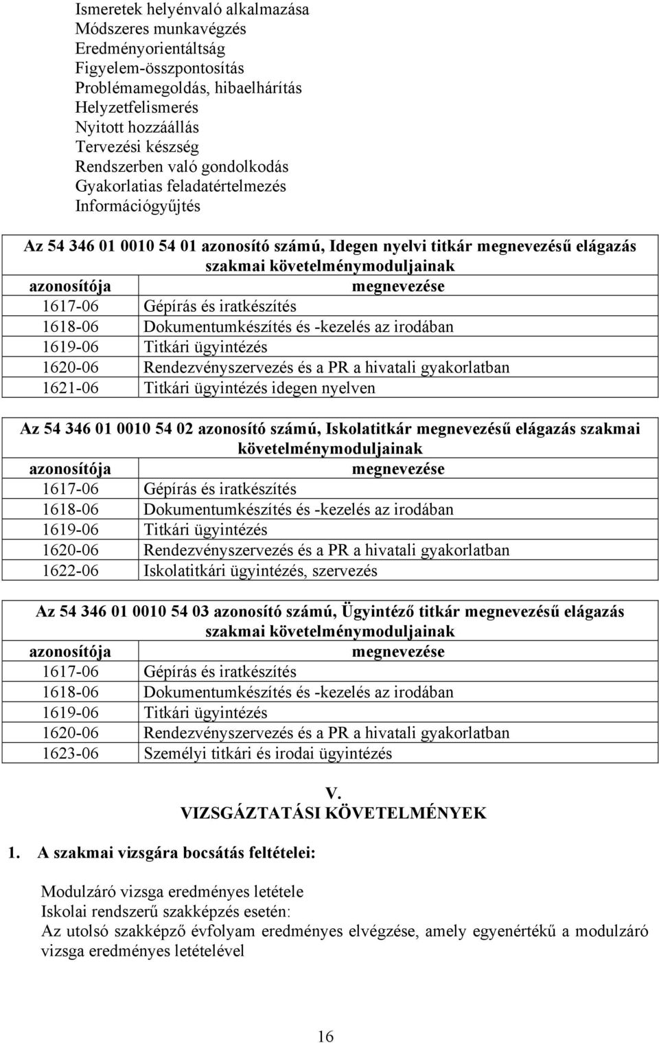 megnevezése 1617-06 Gépírás és iratkészítés 1618-06 Dokumentumkészítés és -kezelés az irodában 1619-06 Titkári ügyintézés 1620-06 Rendezvényszervezés és a PR a hivatali gyakorlatban 1621-06 Titkári