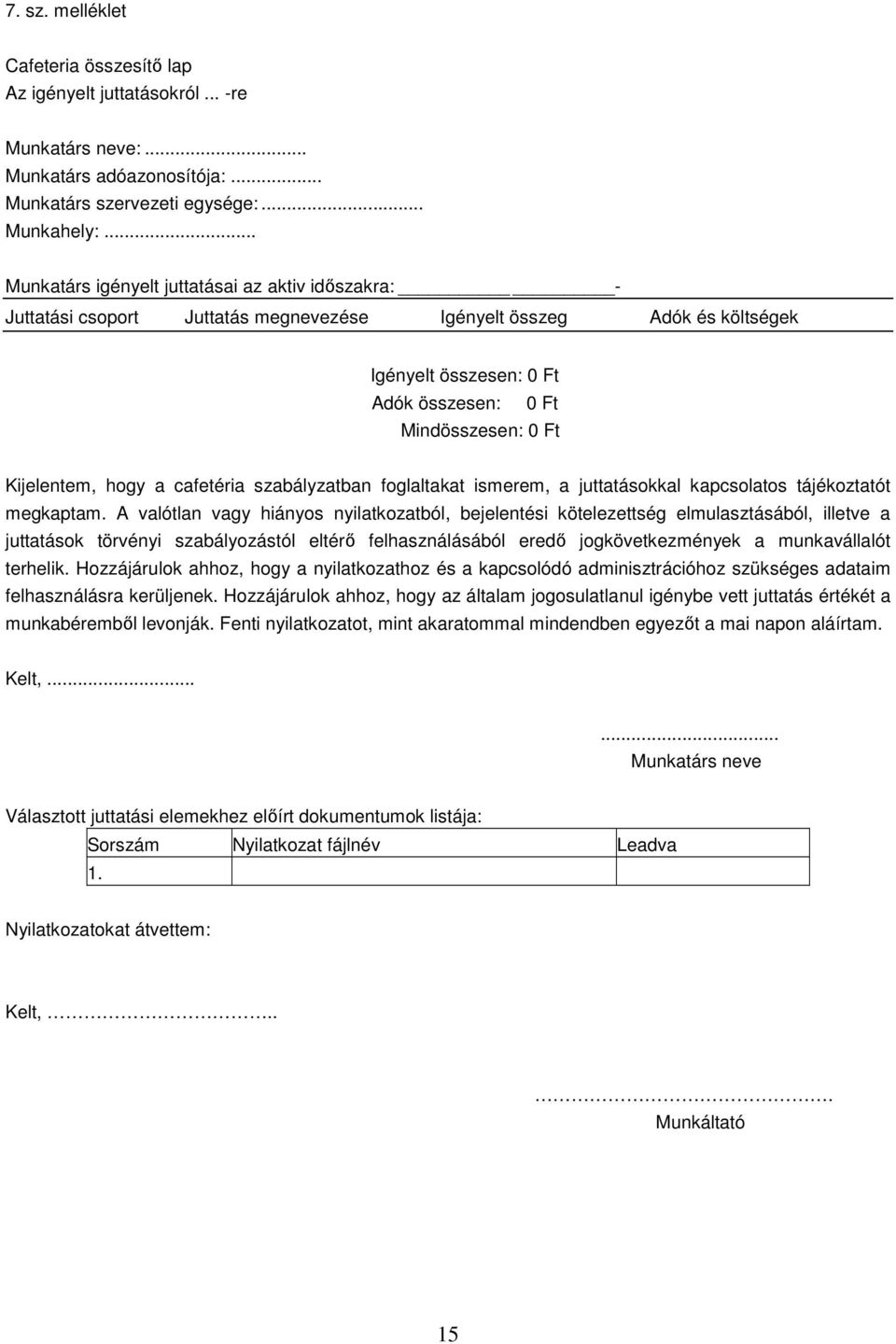 Kijelentem, hogy a cafetéria szabályzatban foglaltakat ismerem, a juttatásokkal kapcsolatos tájékoztatót megkaptam.