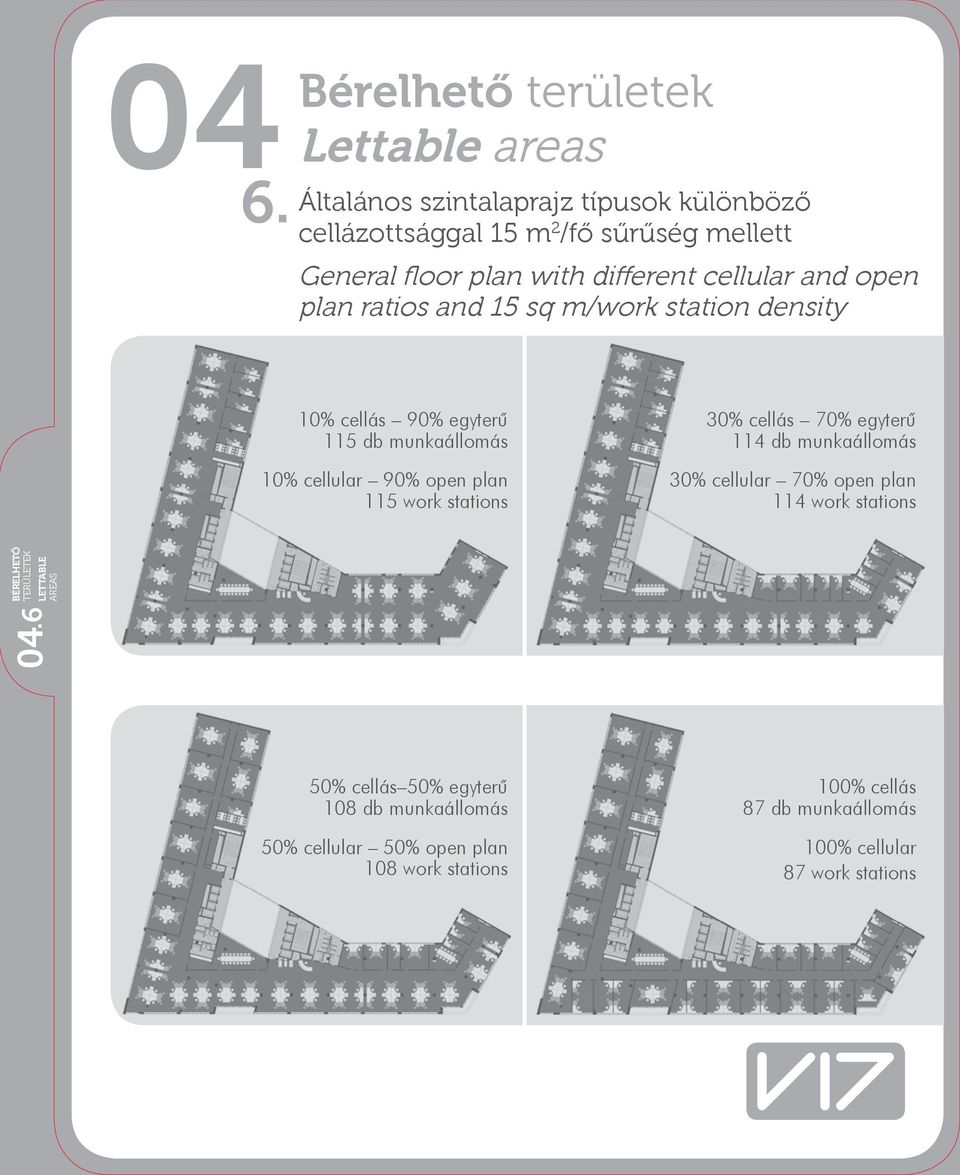 plan 115 work stations 30% cellás 70% egyterű 114 db munkaállomás 30% cellular 70% open plan 114 work stations 04.