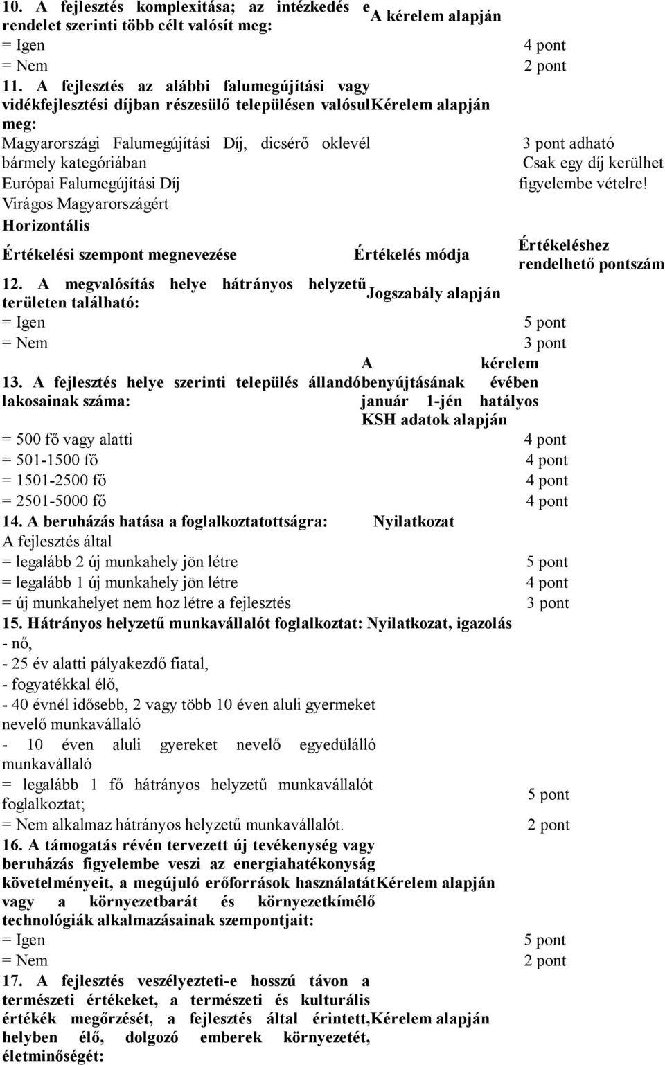 kerülhet Európai Falumegújítási Díj figyelembe vételre! Virágos Magyarországért Horizontális rendelhető pontszám 12.