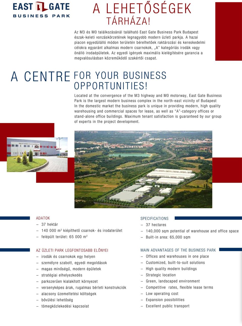 Az egyedi igények maximális kielégítésére garancia a megvalósulásban közremûködô szakértôi csapat. A Centre for Your Business Opportunities!