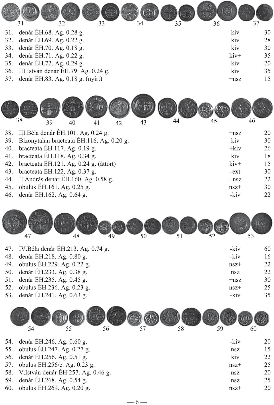 Bizonytalan bracteata ÉH.116. Ag. 0.20 g. kiv 30 40. bracteata ÉH.117. Ag. 0.19 g. +kiv 26 41. bracteata ÉH.118. Ag. 0.34 g. kiv 18 42. bracteata ÉH.121. Ag. 0.24 g. (áttört) kiv+ 15 43. bracteata ÉH.122.