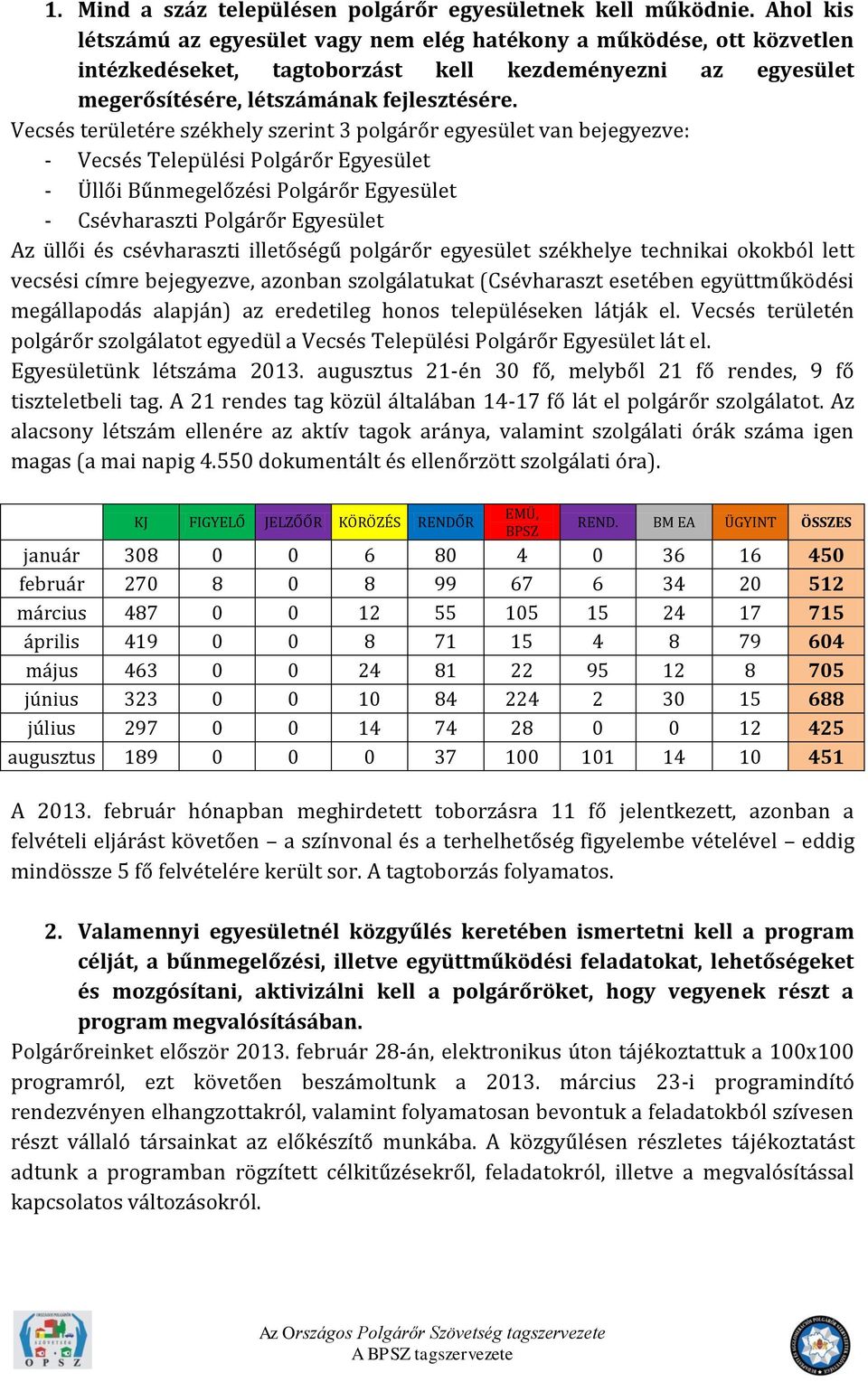 Vecsés területére székhely szerint 3 polgárőr egyesület van bejegyezve: - Vecsés Települési Polgárőr Egyesület - Üllői Bűnmegelőzési Polgárőr Egyesület - Csévharaszti Polgárőr Egyesület Az üllői és