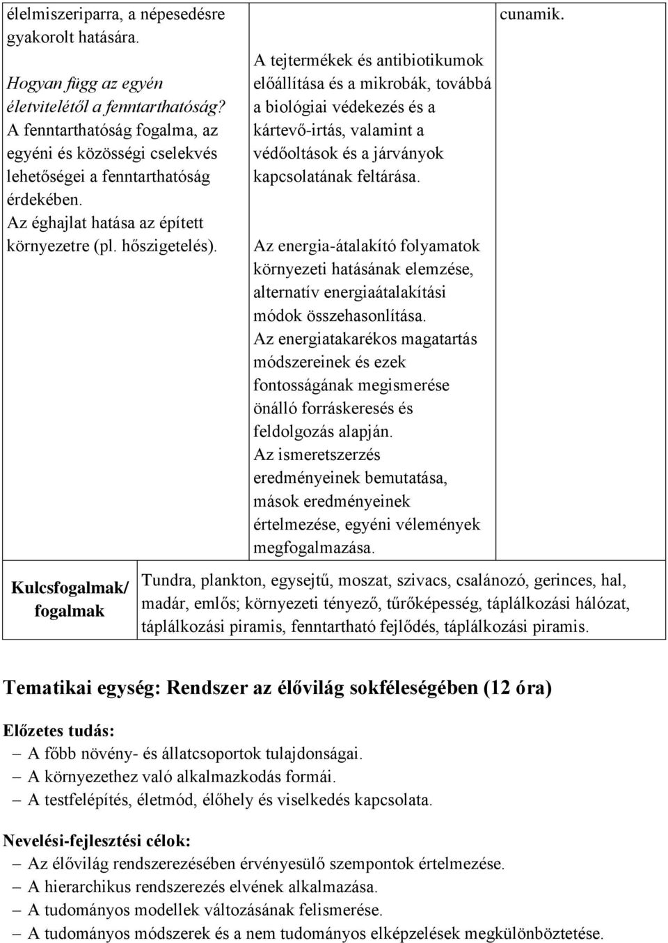 Kulcsfogalmak/ fogalmak A tejtermékek és antibiotikumok előállítása és a mikrobák, továbbá a biológiai védekezés és a kártevő-irtás, valamint a védőoltások és a járványok kapcsolatának feltárása.