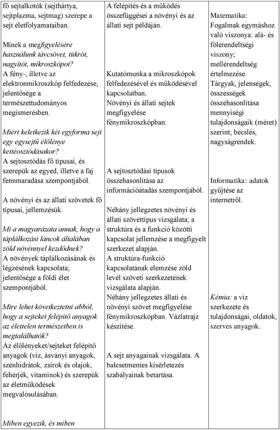 A sejtosztódás fő típusai, és szerepük az egyed, illetve a faj fennmaradása szempontjából. A növényi és az állati szövetek fő típusai, jellemzésük.