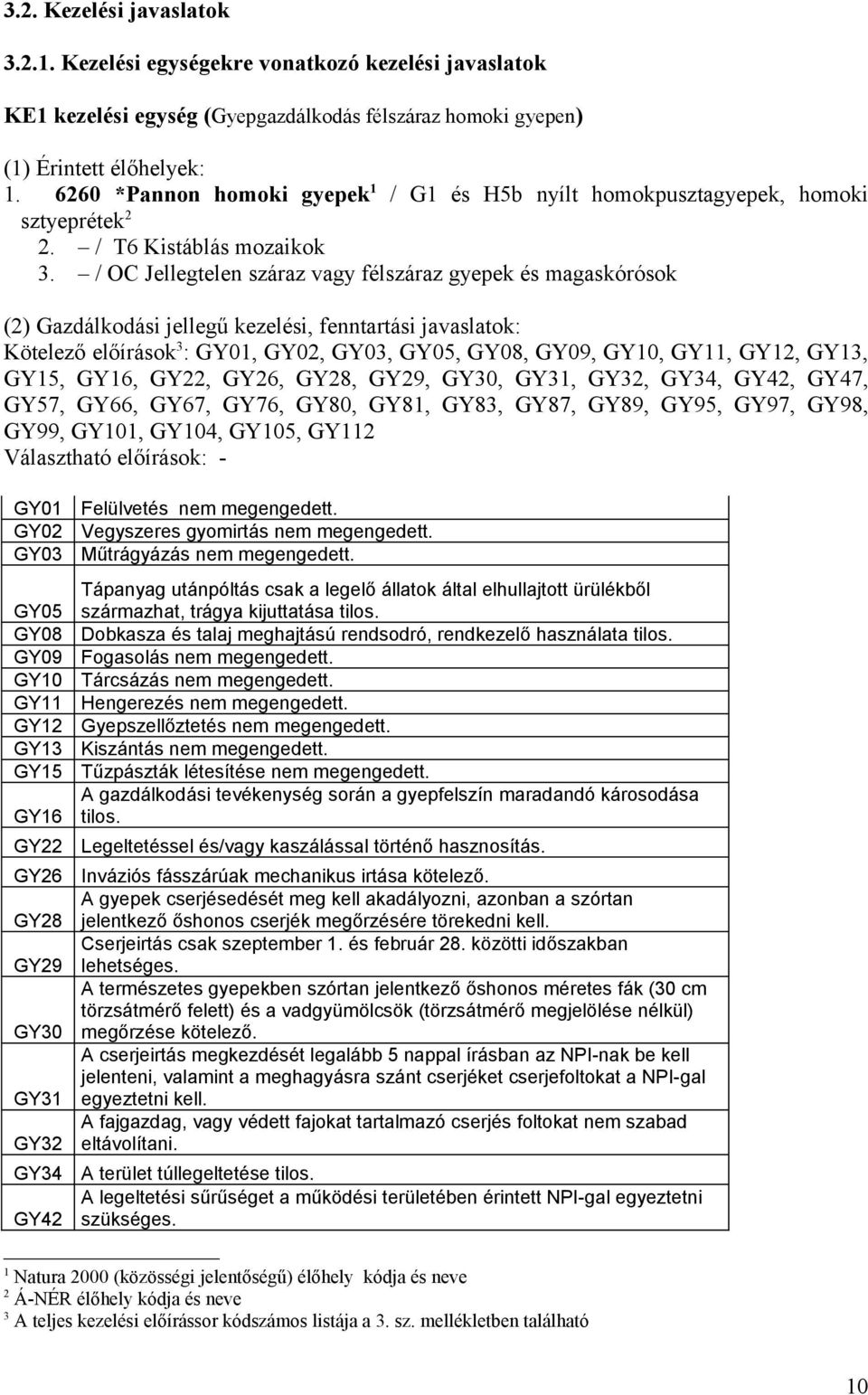 / OC Jellegtelen száraz vagy félszáraz gyepek és magaskórósok (2) Gazdálkodási jellegű kezelési, fenntartási javaslatok: Kötelező előírások 3 : GY01, GY02, GY03, GY05, GY08, GY09, GY10, GY11, GY12,