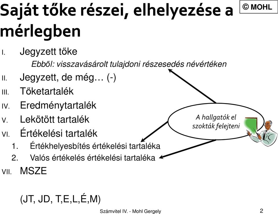 Értékelési tartalék 1. Értékhelyesbítés értékelési tartaléka 2.