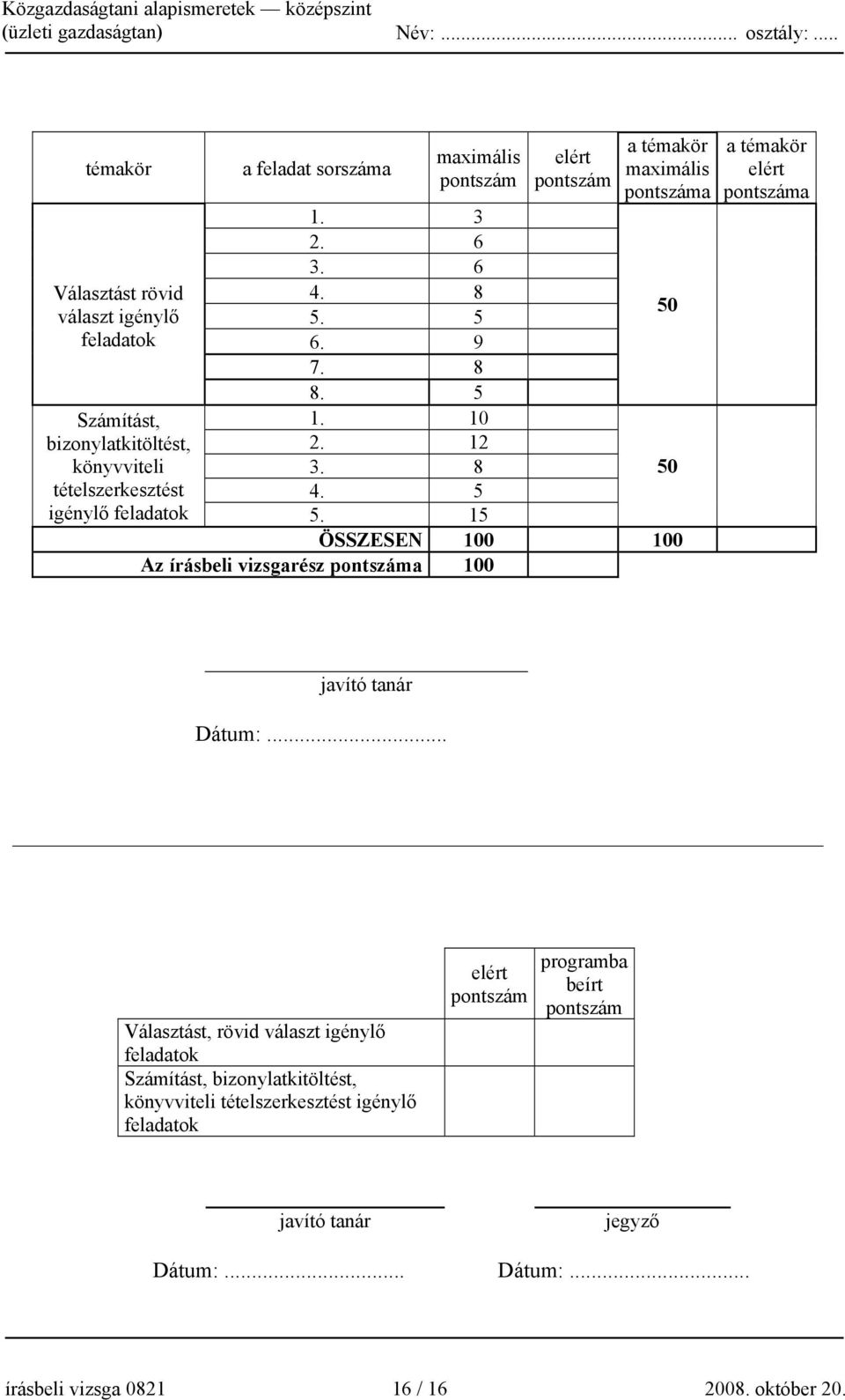 pontszám 1. 3 2. 6 3. 6 4. 8 5. 5 6. 9 7. 8 8. 5 1. 10 2. 12 3. 8 4. 5 5.