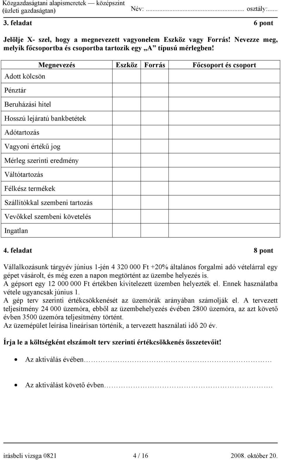 Szállítókkal szembeni tartozás Vevőkkel szembeni követelés Ingatlan 4.