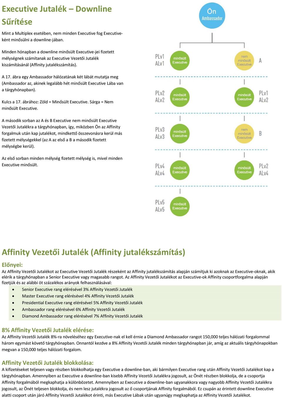 ábra egy Ambassador hálózatának két lábát mutatja meg (Ambassador az, akinek legalább hét minősült Executive Lába van a tárgyhónapban). Kulcs a 17. ábrához: Zöld = Minősült Executive.