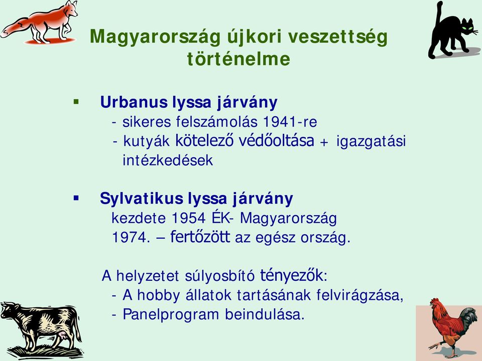 Sylvatikus lyssa járvány kezdete 1954 ÉK- Magyarország 1974.