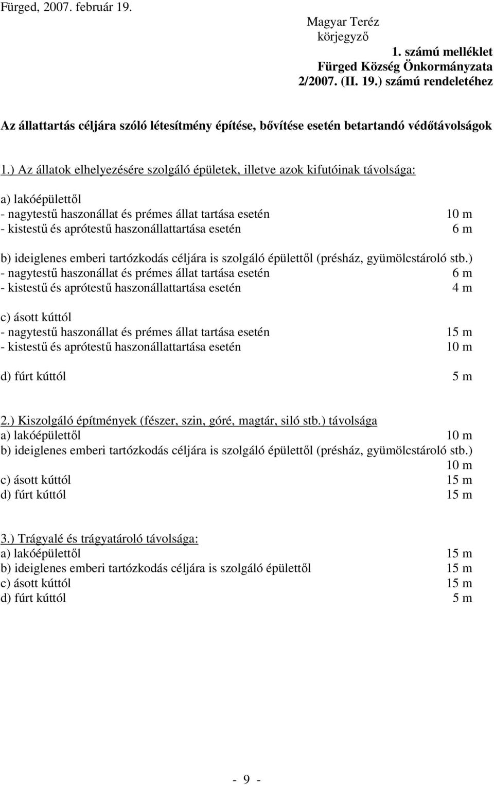 haszonállattartása esetén 6 m b) ideiglenes emberi tartózkodás céljára is szolgáló épülettől (présház, gyümölcstároló stb.