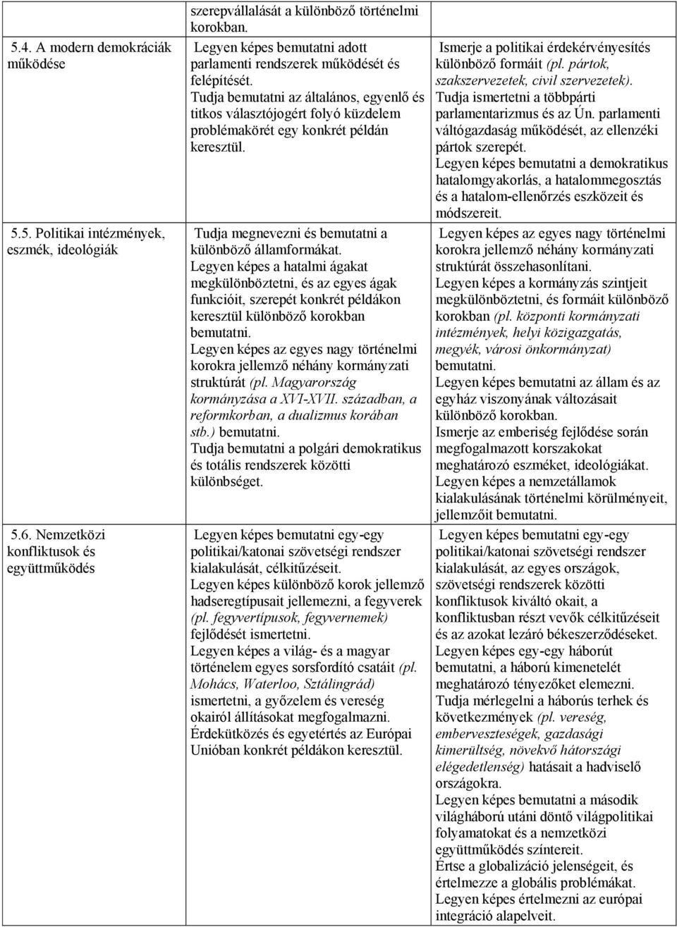 Tudja megnevezni és bemutatni a különböző államformákat. Legyen képes a hatalmi ágakat megkülönböztetni, és az egyes ágak funkcióit, szerepét konkrét példákon keresztül különböző korokban bemutatni.