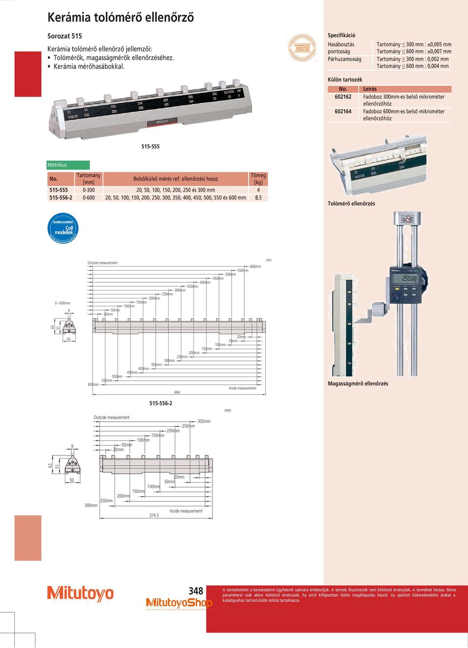 ellenőrzőhöz 515-555 Tömeg Belső/külső mérés ref.