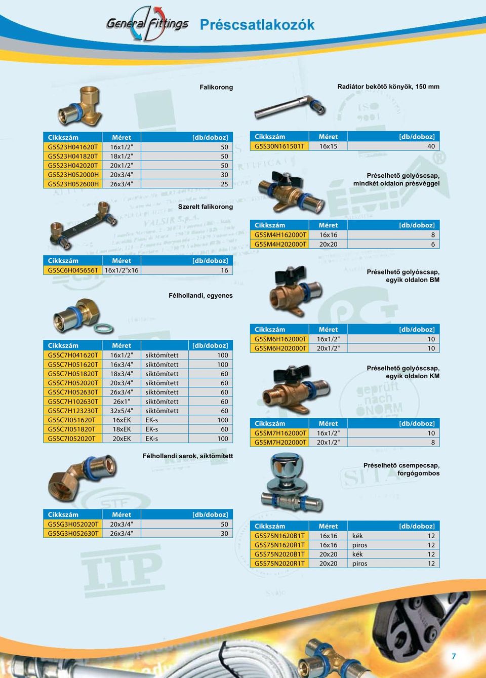 egyenes G5SC7H041620T 16x1/2" síktömített 100 G5SC7H051620T 16x3/4" síktömített 100 G5SC7H051820T 18x3/4" síktömített 60 G5SC7H052020T 20x3/4" síktömített 60 G5SC7H052630T 26x3/4" síktömített 60