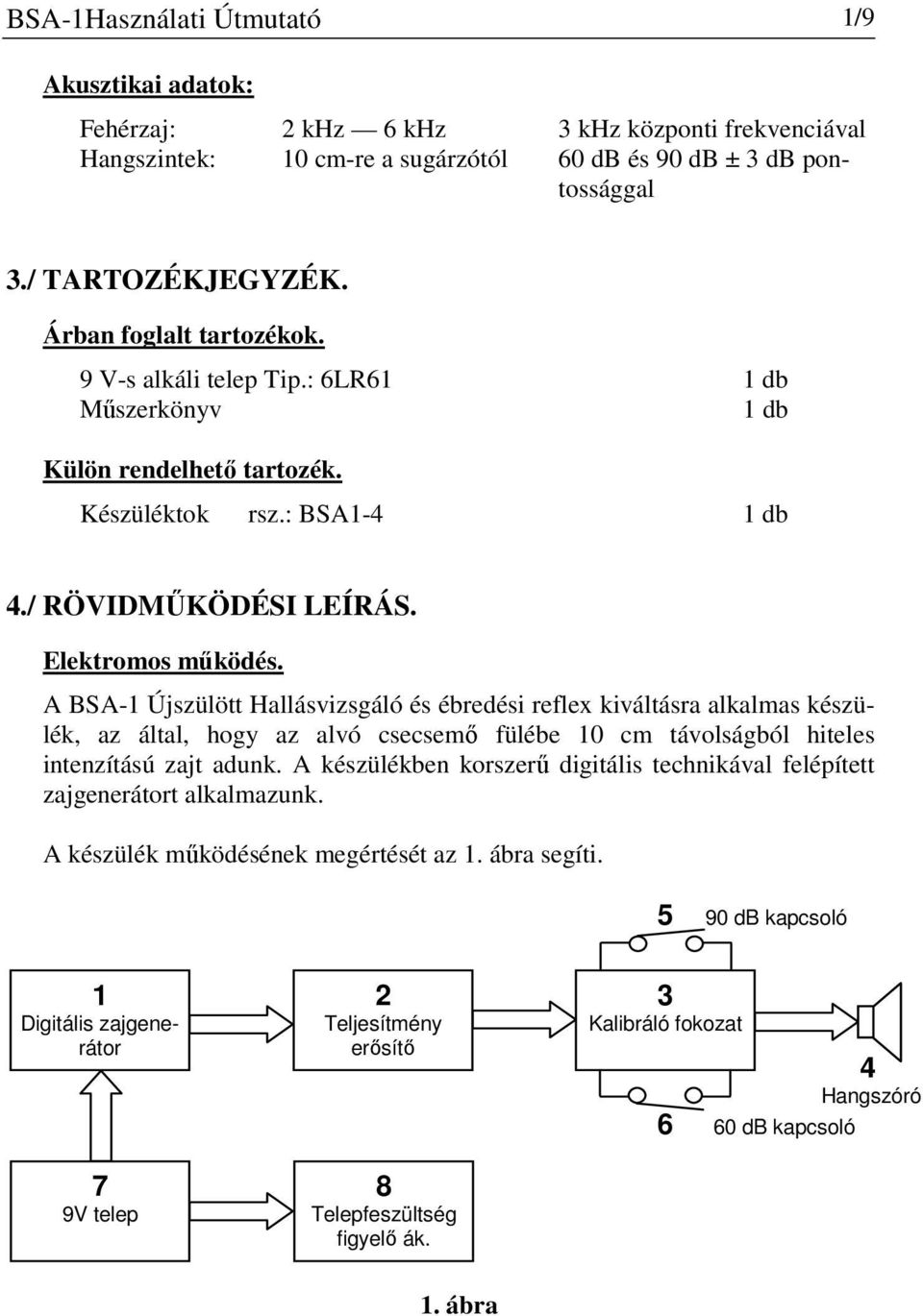 A BSA-1 Újszülött Hallásvizsgáló és ébredési reflex kiváltásra alkalmas készülék, az által, hogy az alvó csecsemő fülébe 10 cm távolságból hiteles intenzítású zajt adunk.