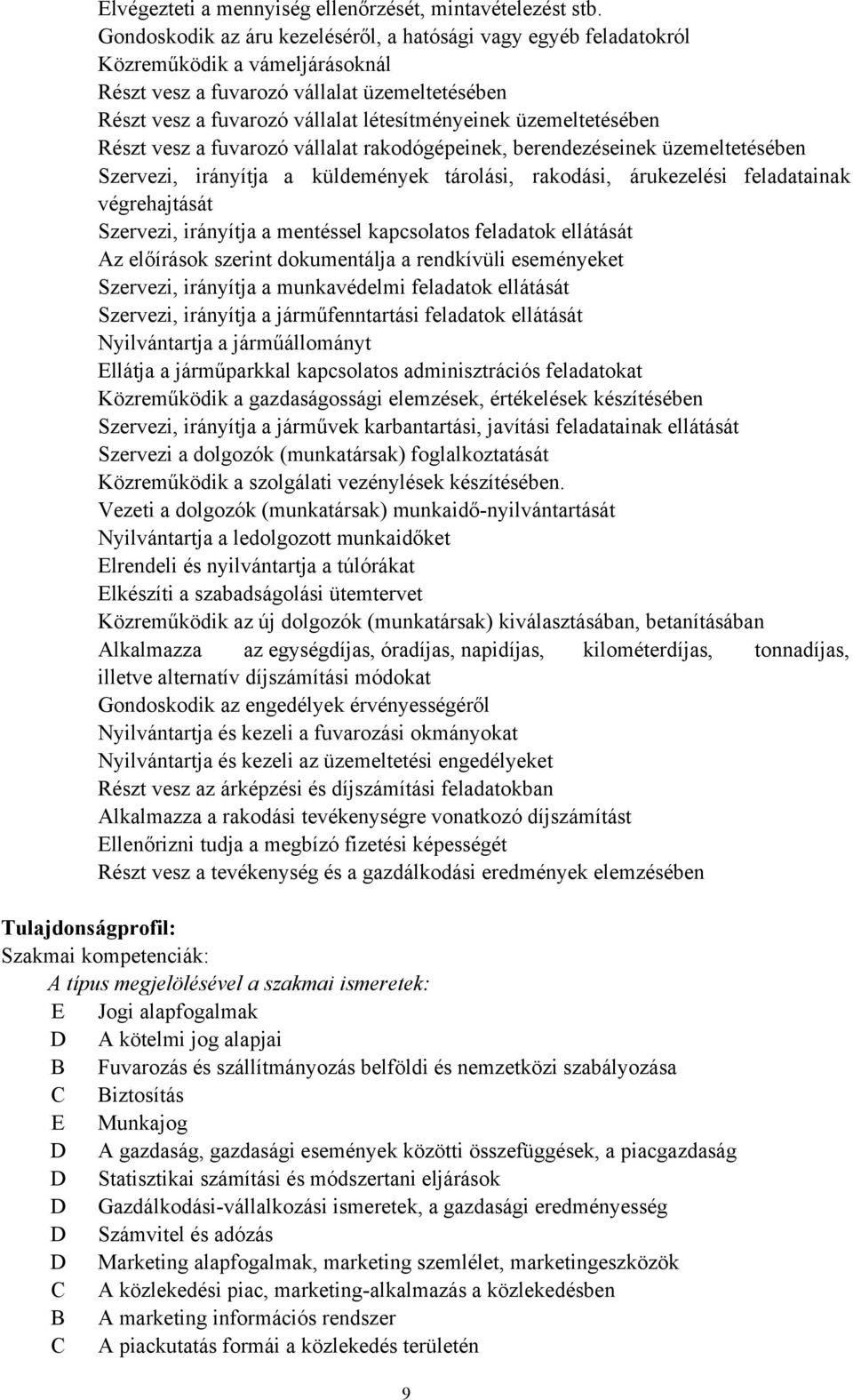 üzemeltetésében Részt vesz a fuvarozó vállalat rakodógépeinek, berendezéseinek üzemeltetésében Szervezi, irányítja a küldemények tárolási, rakodási, árukezelési feladatainak végrehajtását Szervezi,