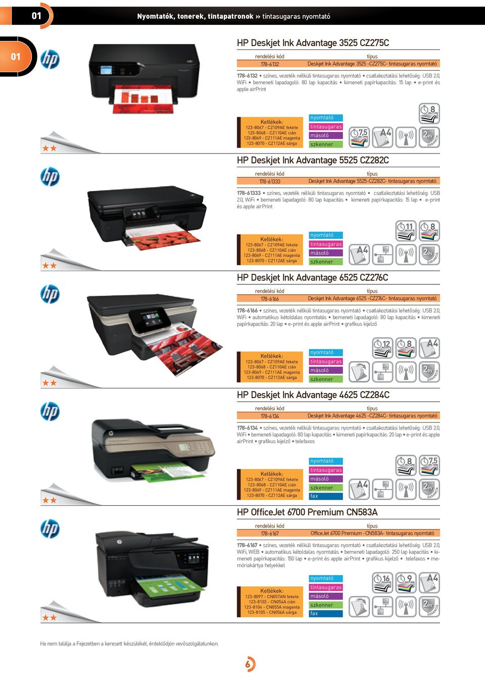 0, WiFi bemeneti lapadagoló: 80 lap kapacitás kimeneti papírkapacitás: 5 lap e-print és apple airprint 3-8067 - CZ09AE fekete 3-8068 - CZ0AE cián 3-8069 - CZAE magenta 3-8070 - CZAE sárga