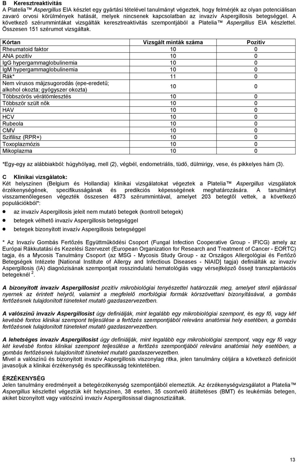 Kórtan Vizsgált minták száma Pozitív Rheumatoid faktor 10 0 ANA pozitív 10 0 IgG hypergammaglobulinemia 10 0 IgM hypergammaglobulinemia 10 0 Rák* 11 0 Nem vírusos májzsugorodás (epe-eredetű; alkohol