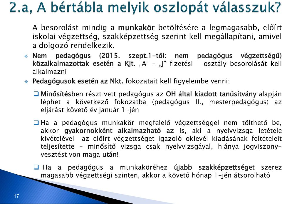 fokozatait kell figyelembe venni: Minősítésben részt vett pedagógus az OH által kiadott tanúsítvány alapján léphet a következő fokozatba (pedagógus II.