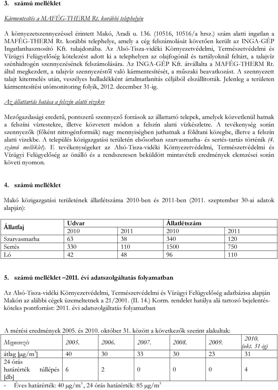 Az Alsó-Tisza-vidéki Környezetvédelmi, Természetvédelmi és Vízügyi Felügyelőség kötelezést adott ki a telephelyen az olajfogónál és tartályoknál feltárt, a talajvíz szénhidrogén szennyezésének