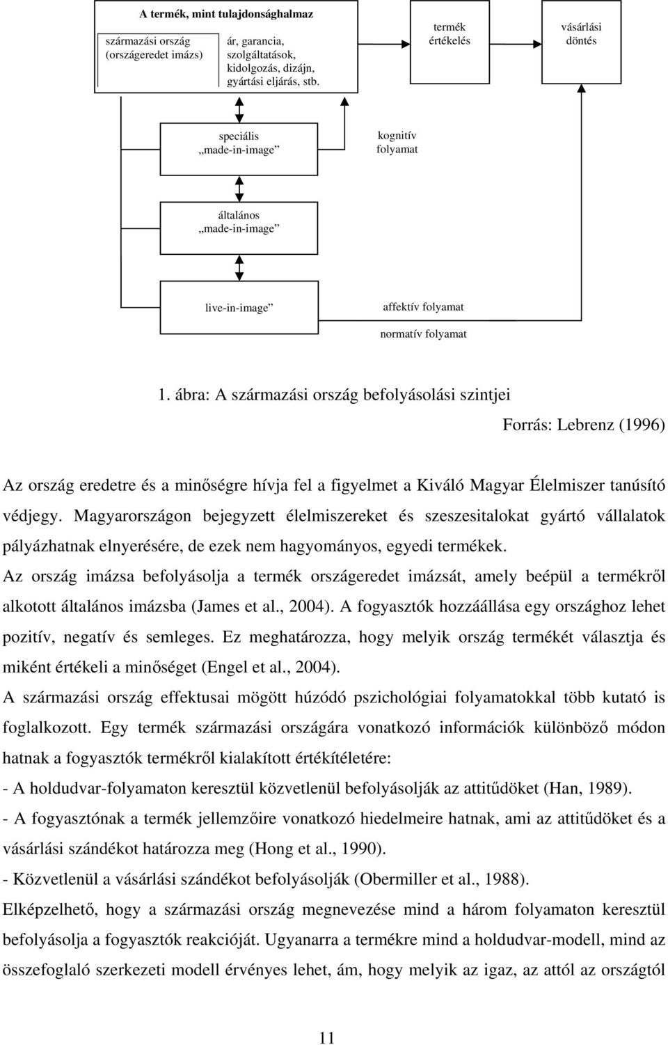 ábra: A származási ország befolyásolási szintjei Forrás: Lebrenz (1996) Az ország eredetre és a minőségre hívja fel a figyelmet a Kiváló Magyar Élelmiszer tanúsító védjegy.