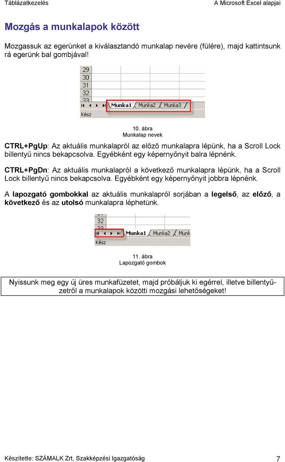 CTRL+PgDn: Az aktuális munkalapról a következő munkalapra lépünk, ha a Scroll Lock billentyű nincs bekapcsolva. Egyébként egy képernyőnyit jobbra lépnénk.