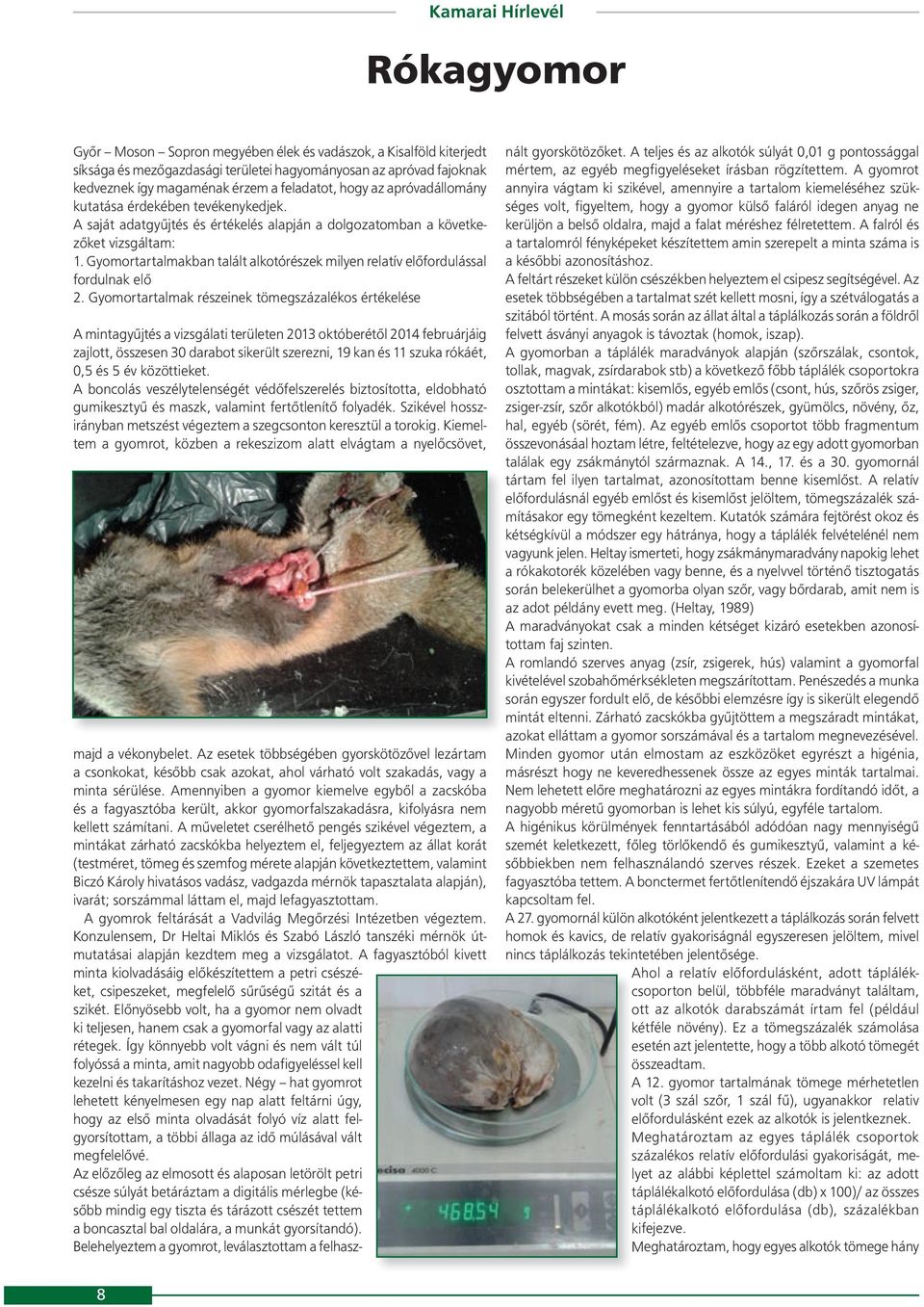 Gyomortartalmakban talált alkotórészek milyen relatív előfordulással fordulnak elő 2.