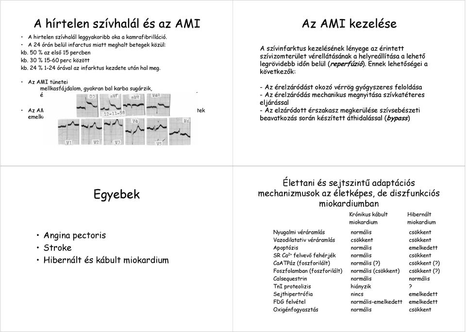 Az AMI diagnózisa a speciális EKG elváltozások, valamint enzimszintek emelkedése a vérplazmában (CPK és LDH).