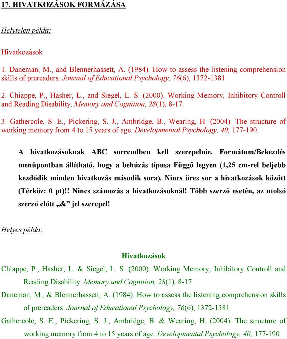 Memory and Cognition, 28(1), 8-17. 3. Gathercole, S. E., Pickering, S. J., Ambridge, B., Wearing, H. (2004). The structure of working memory from 4 to 15 years of age.
