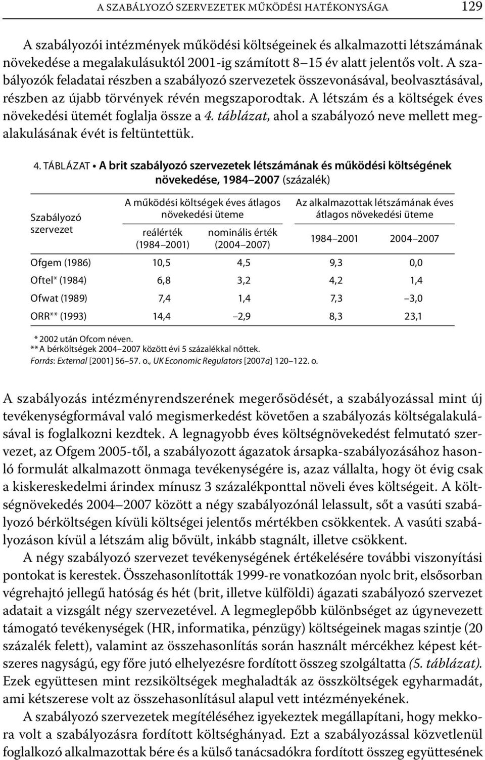 A létszám és a költségek éves növekedési ütemét foglalja össze a 4.