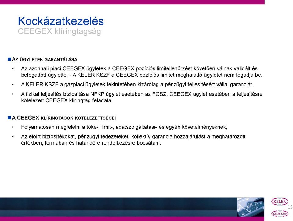 A fizikai teljesítés biztosítása NFKP ügylet esetében az FGSZ, CEEGEX ügylet esetében a teljesítésre kötelezett CEEGEX klíringtag feladata.